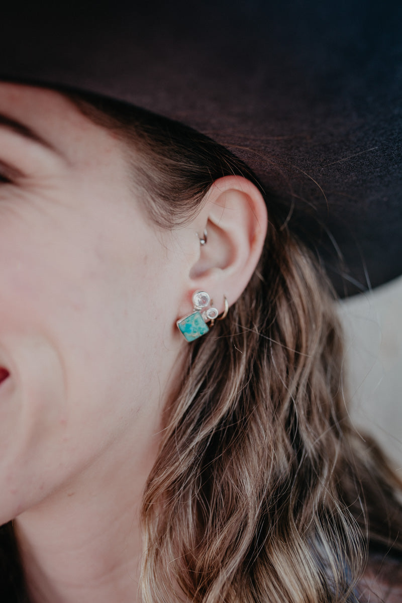 Turquoise Double Cubic Zirconia Post Stud Earrings