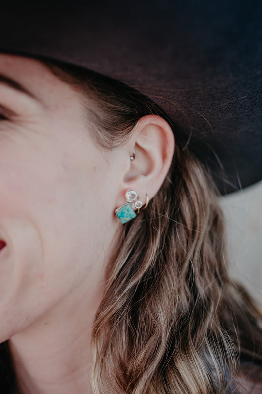 Turquoise Double Cubic Zirconia Post Stud Earrings