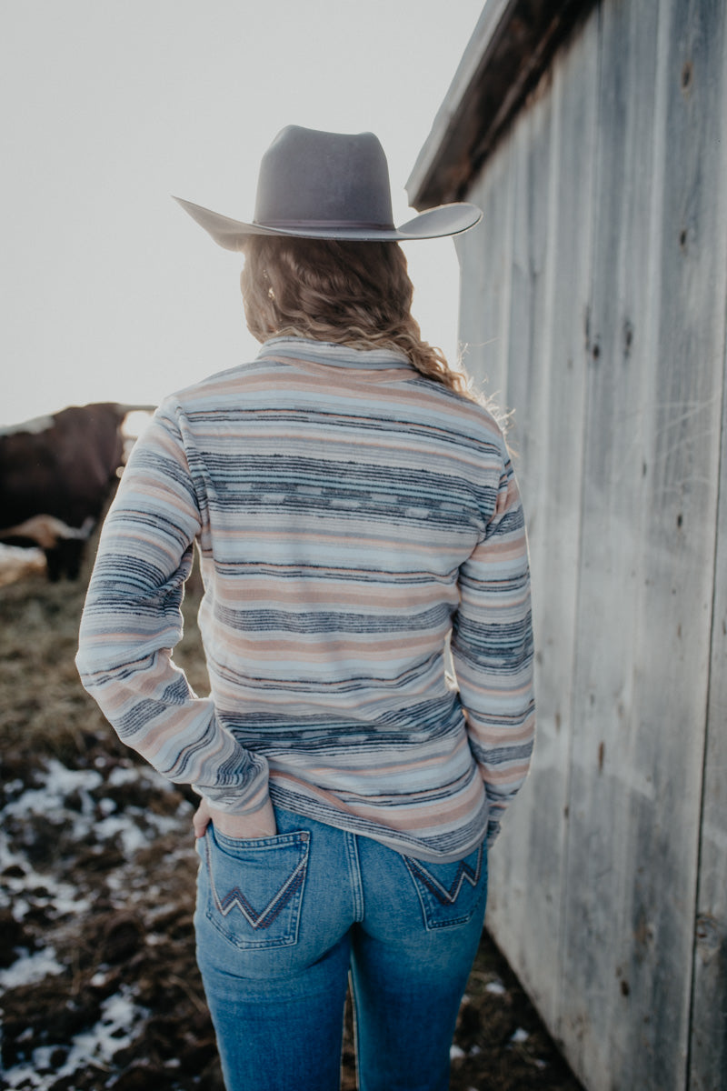 'Phoebs' Women's CINCH Peach & Grey Striped Fleece Pullover (XS - XXL)