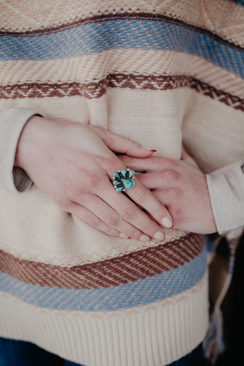 Turquoise Teardrop Cluster Adjustable Ring