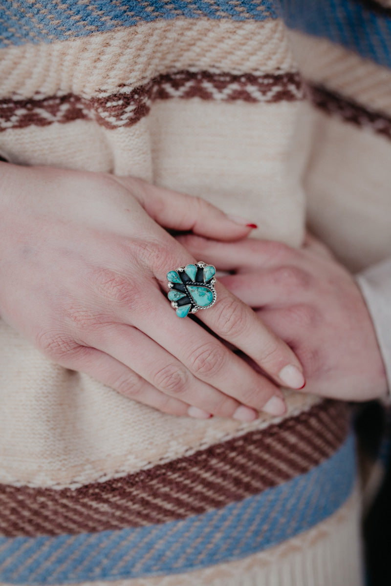 Turquoise Teardrop Cluster Adjustable Ring
