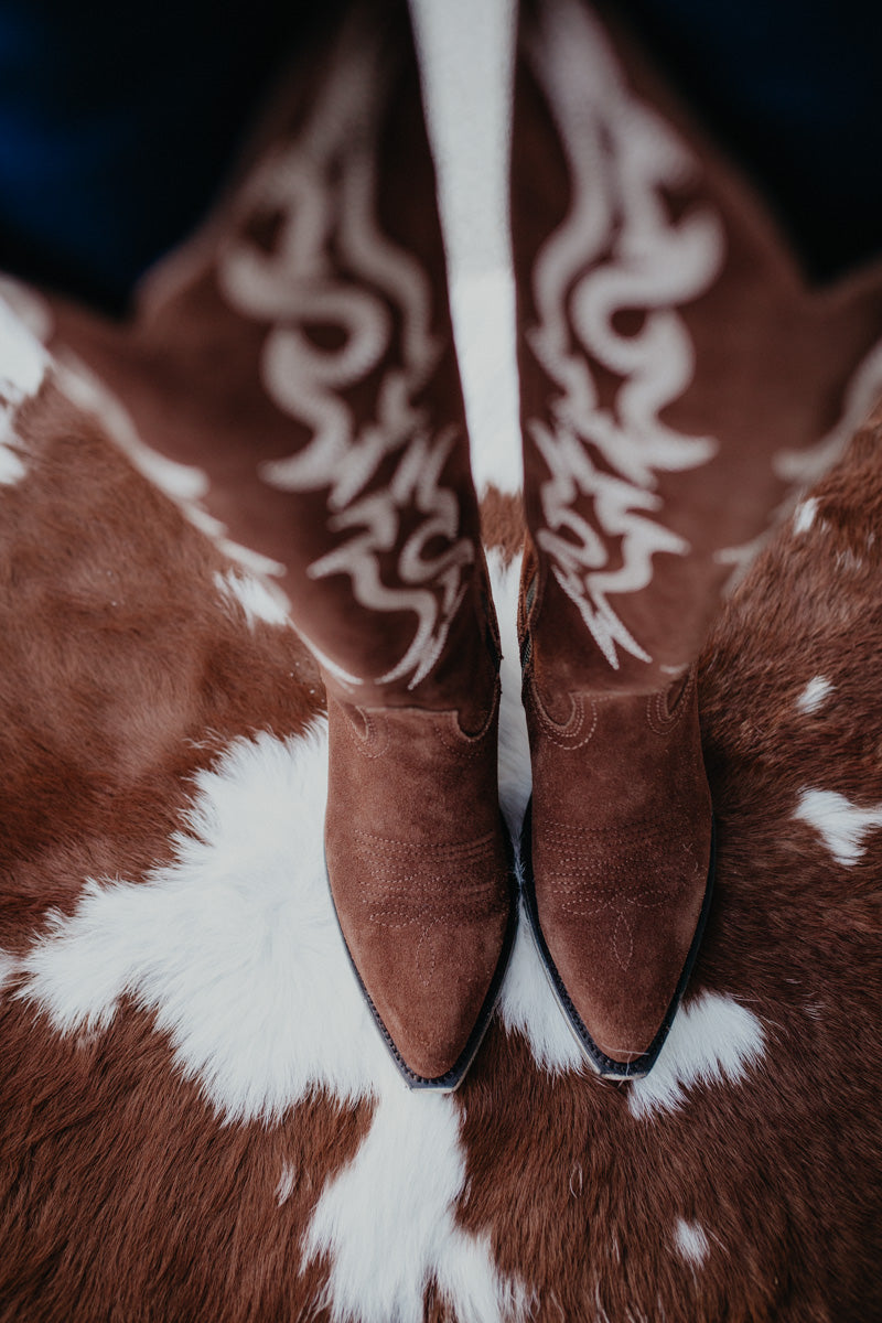 'Mia' Chocolate Suede Tall Studded Boot (Size 6-11, B & C Widths)
