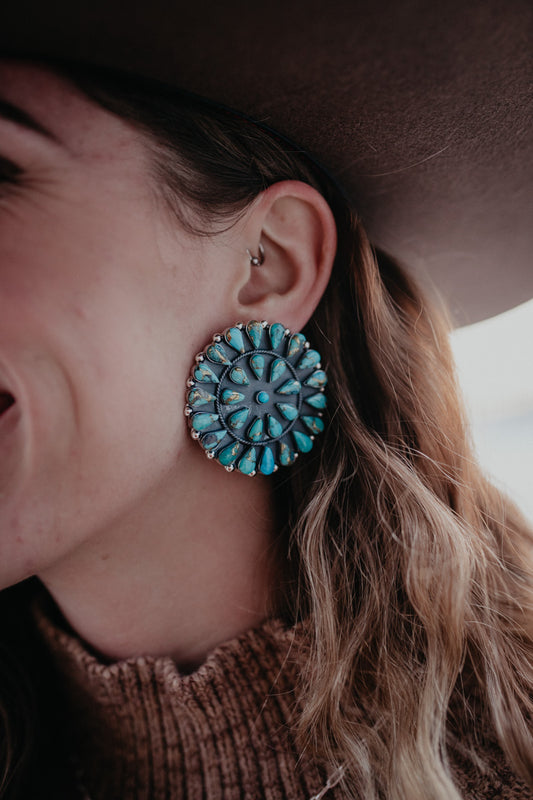 Turquoise 2" Circle Cluster Post Earring