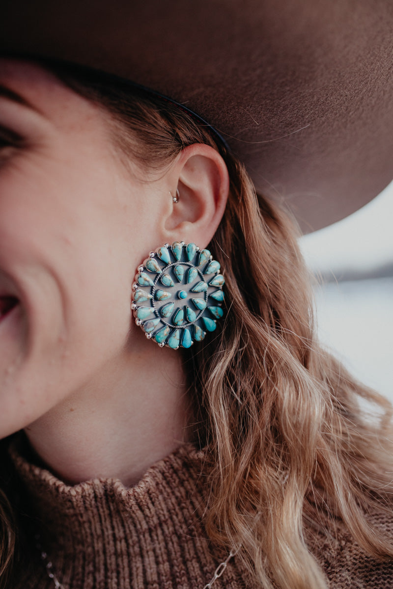 Turquoise 2" Circle Cluster Post Earring