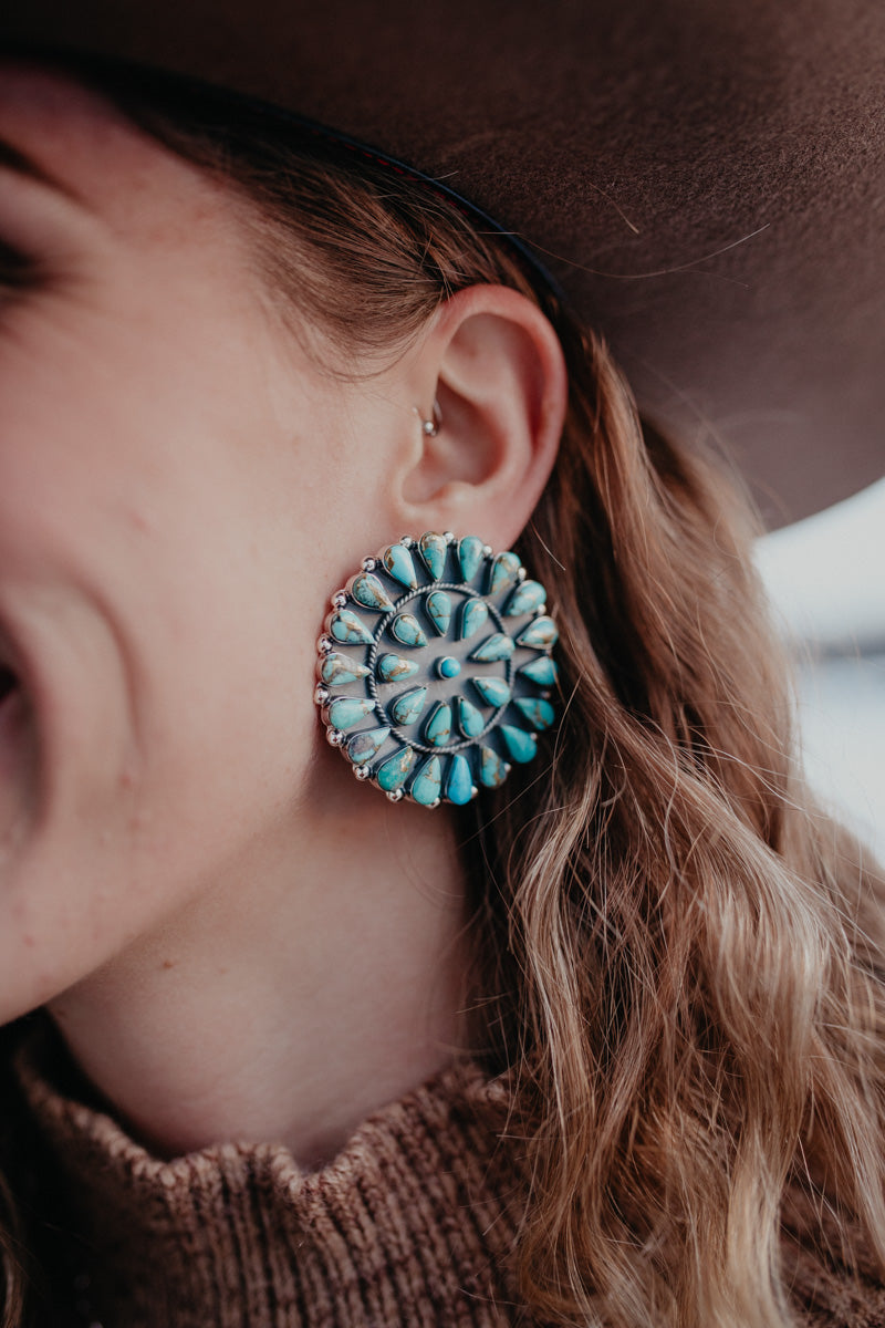 Turquoise 2" Circle Cluster Post Earring