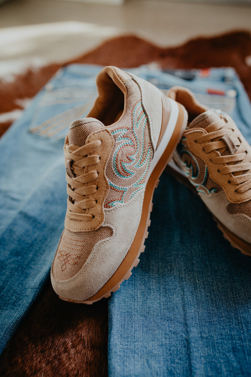 Women's Beige Suede & Western Stitch Casual Shoe by Roper (6-10)