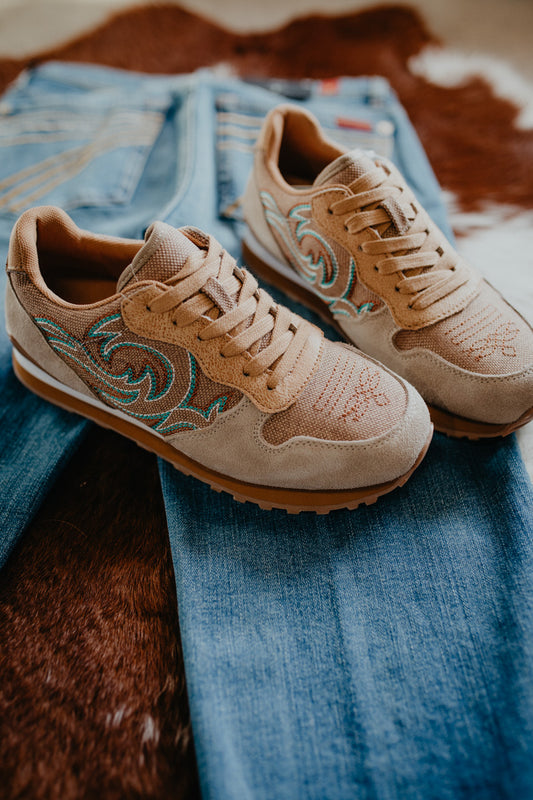 Women's Beige Suede & Western Stitch Casual Shoe by Roper (6-10)