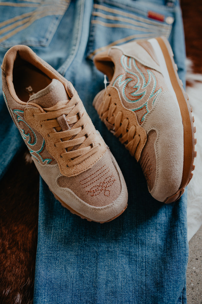 Women's Beige Suede & Western Stitch Casual Shoe by Roper (6-10)