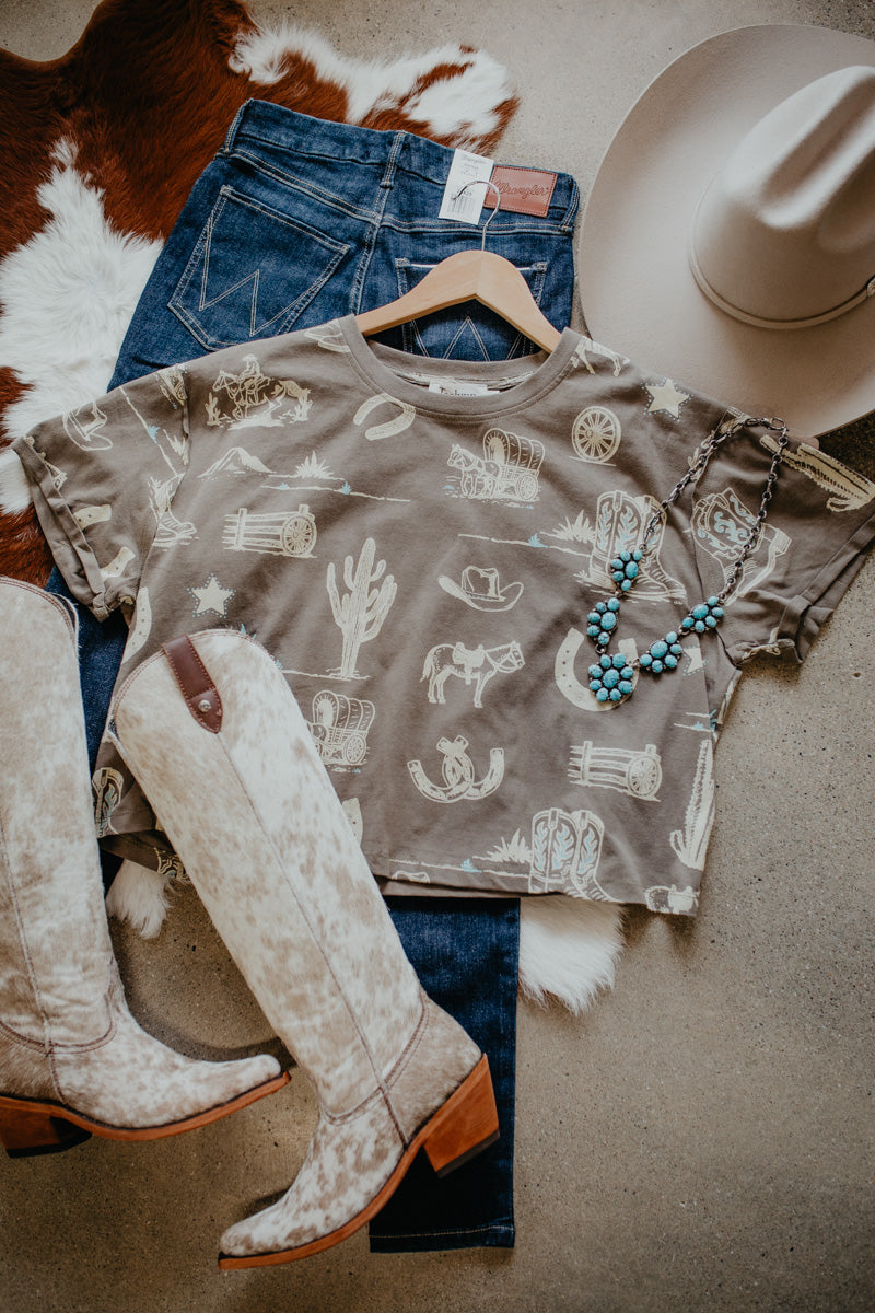 'Wilder' Women's  Olive Western Printed T-shirt (S-L)