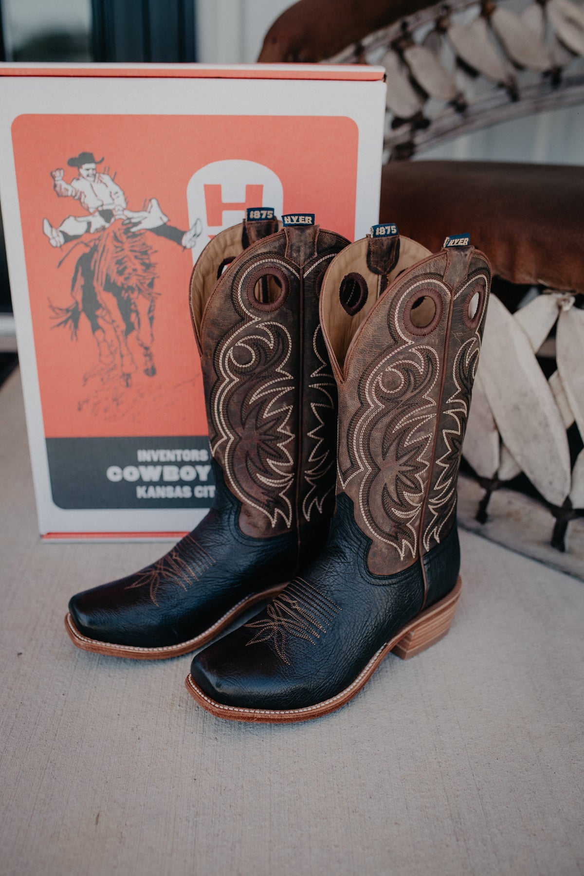 13" ‘Riley’ Brown and Black Men's Hyer Cowboy Boot (Sizes 8.5-12/ D & EE Width)