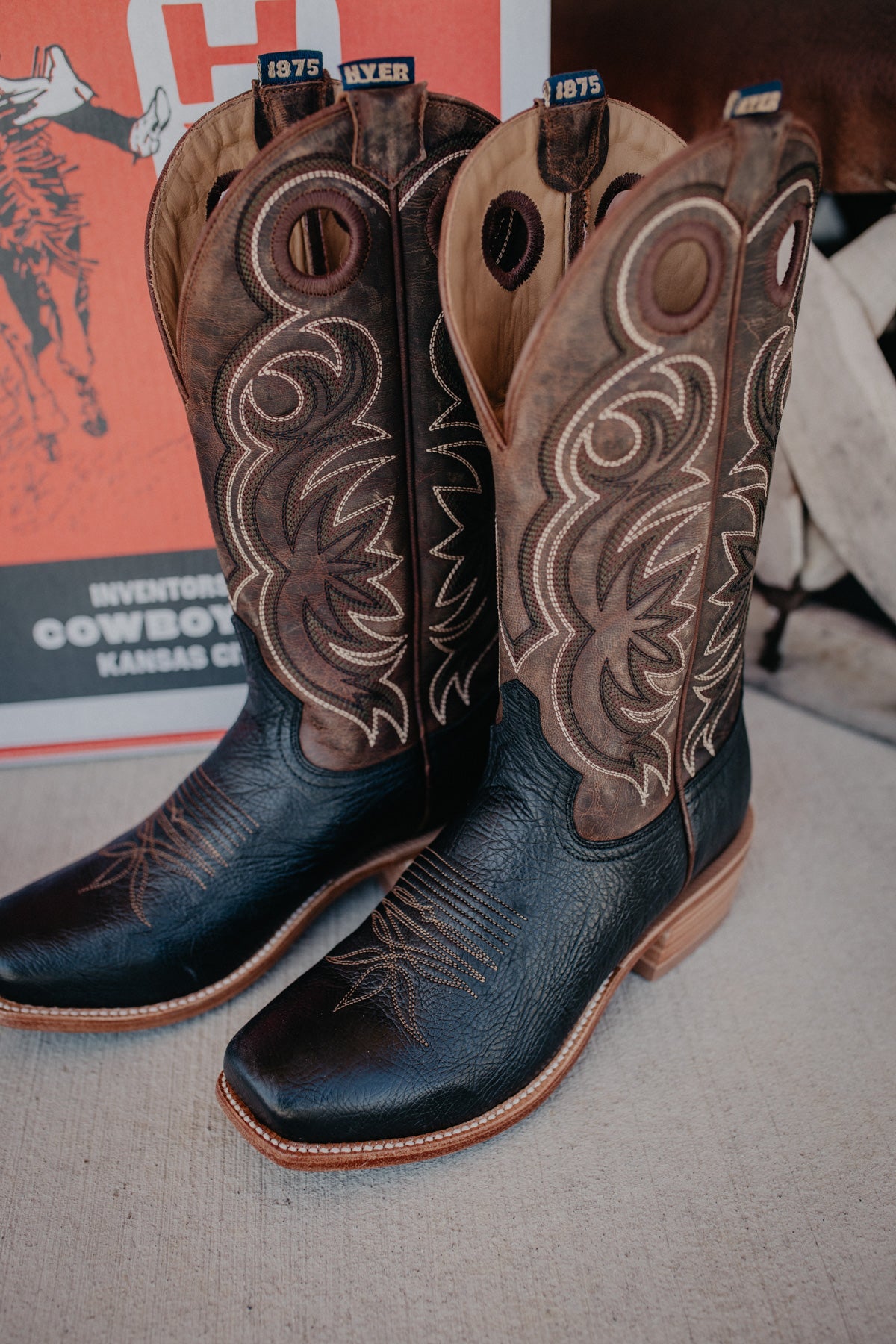 13" ‘Riley’ Brown and Black Men's Hyer Cowboy Boot (Sizes 8.5-12/ D & EE Width)