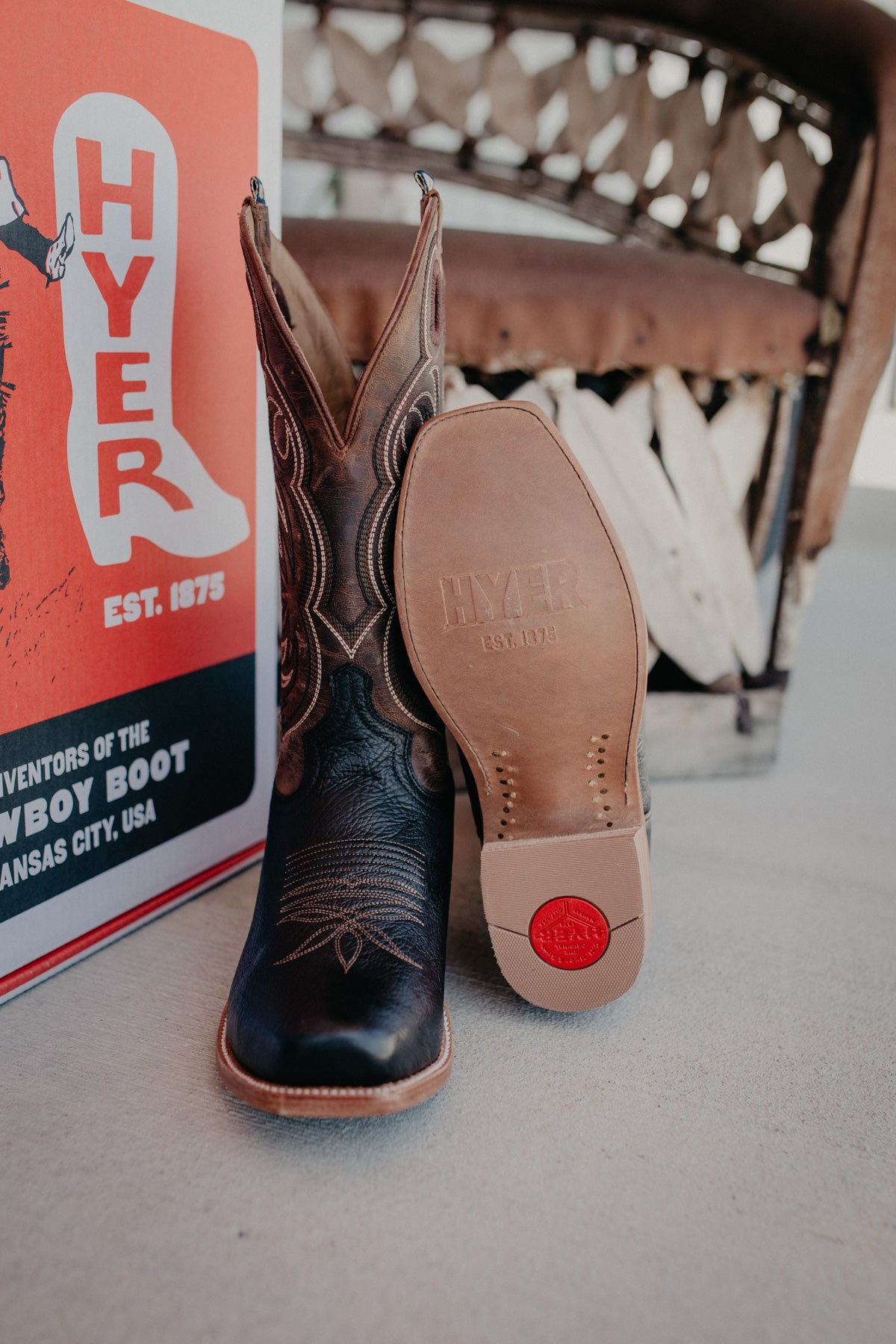 13" ‘Riley’ Brown and Black Men's Hyer Cowboy Boot (Sizes 8.5-12/ D & EE Width)