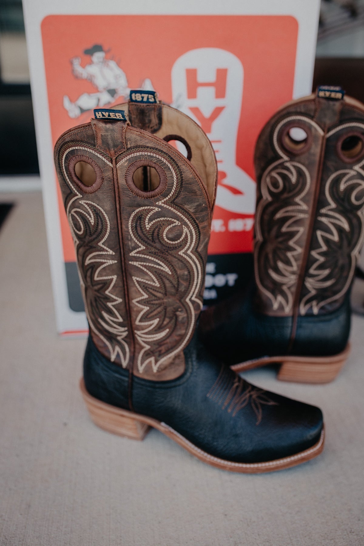 13" ‘Riley’ Brown and Black Men's Hyer Cowboy Boot (Sizes 8.5-12/ D & EE Width)