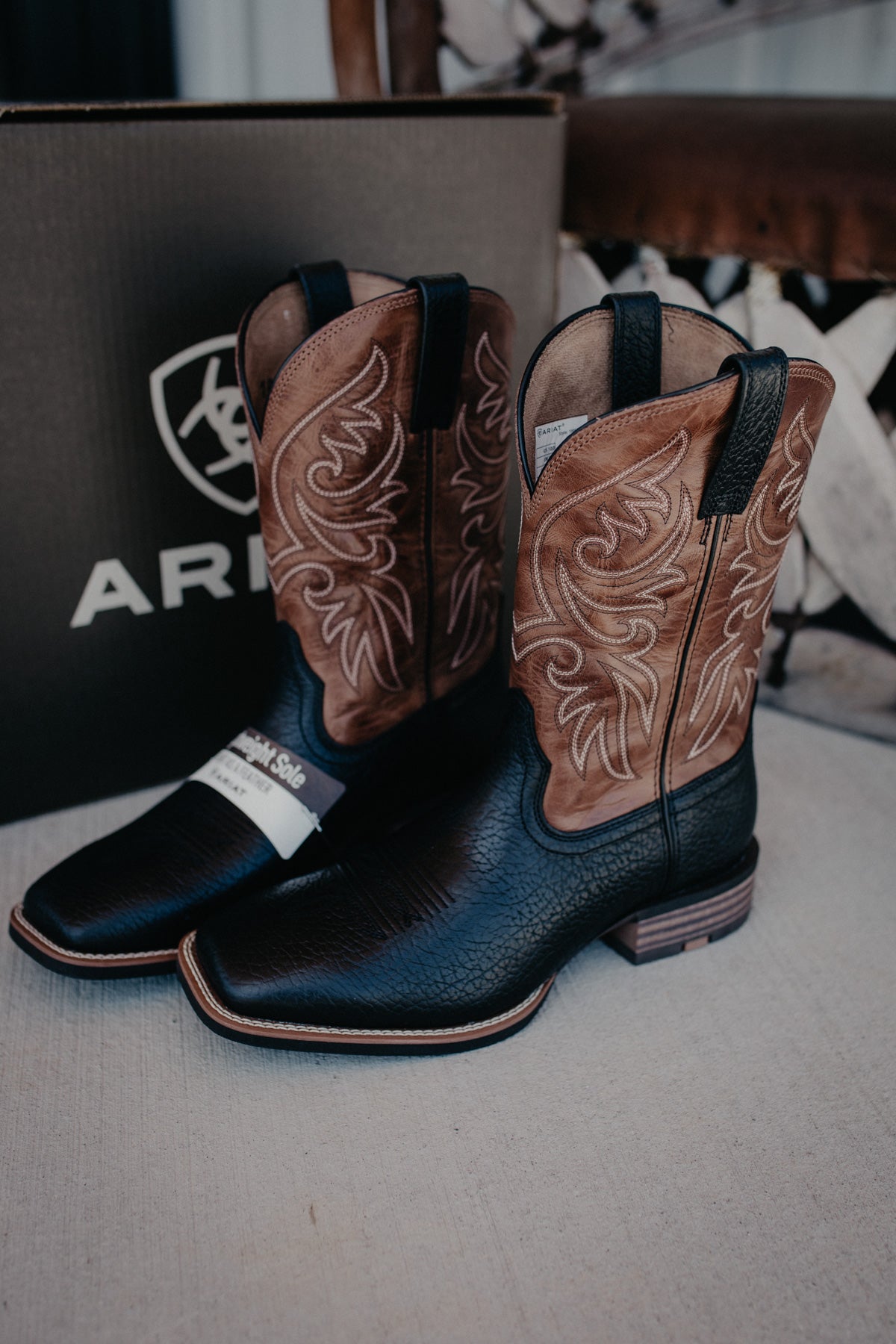 Men's 'Slingshot' Western Boot by Ariat {Black Adobe/Dark Tan}  (9-13 D&EE)