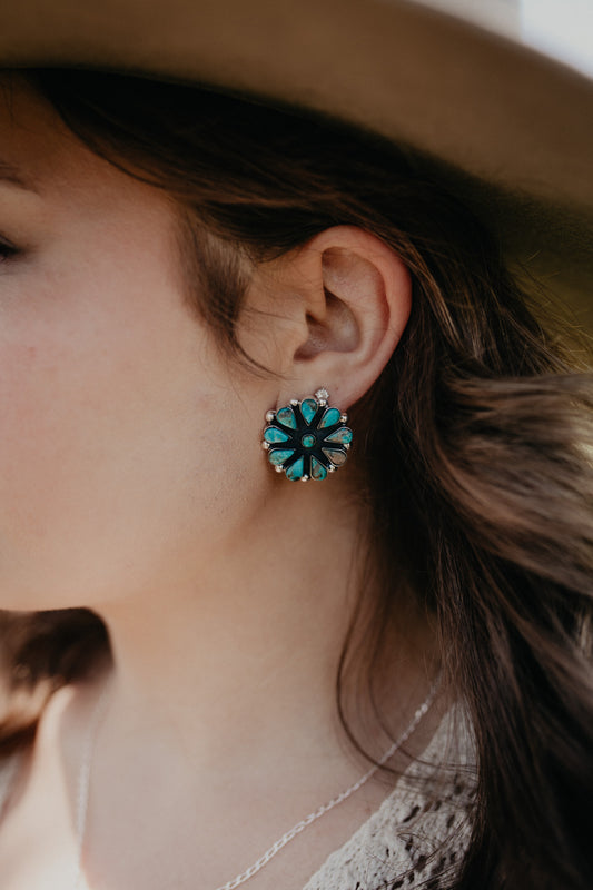 Turquoise 1" Circle Cluster Post Earrings