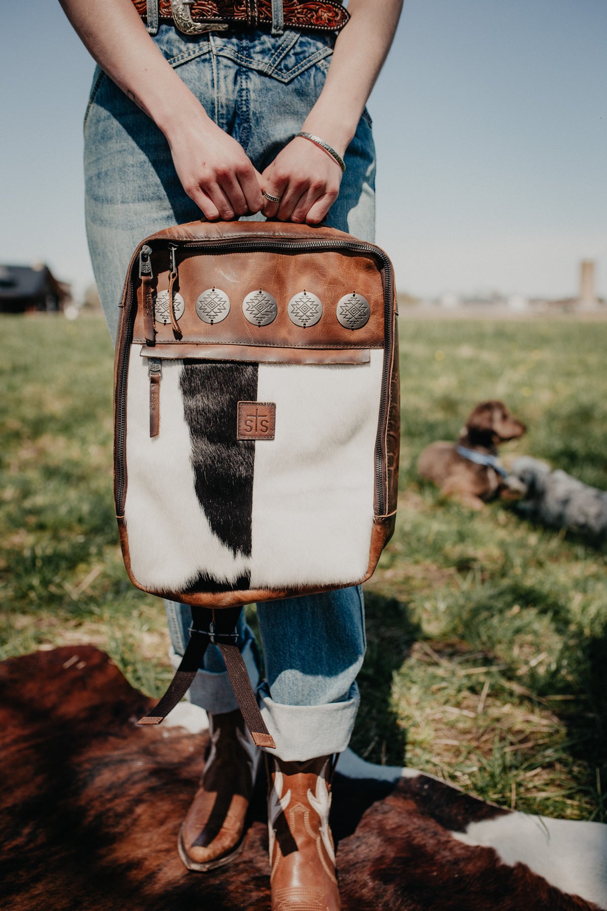 'Lennon' Vaquero Concho Cowhide Backpack