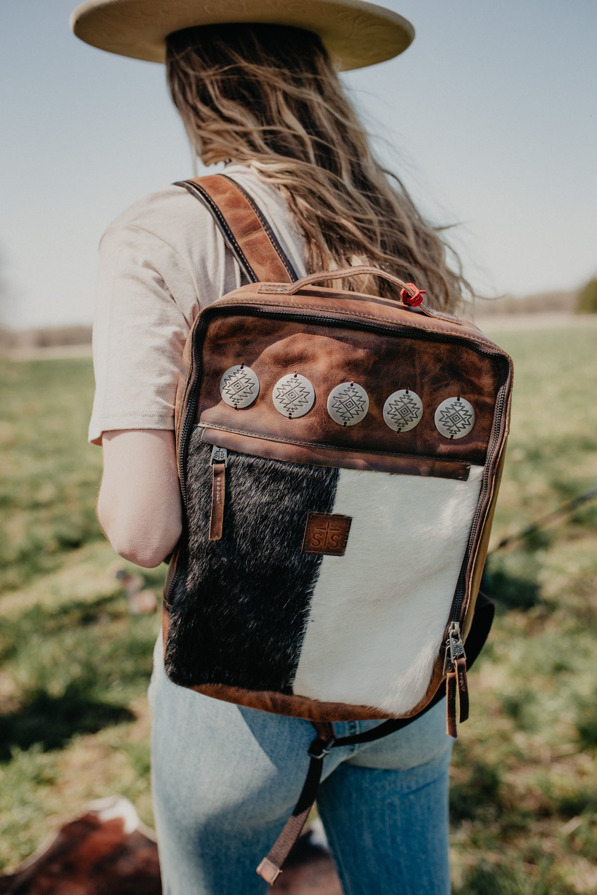 'Lennon' Vaquero Concho Cowhide Backpack