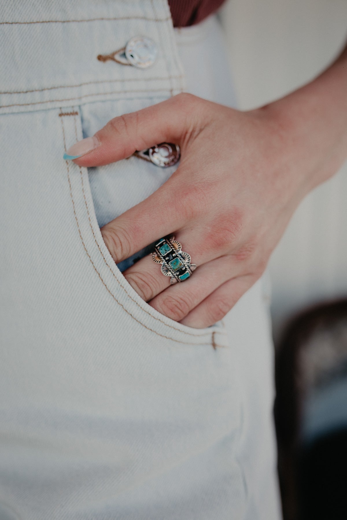 Turquoise Scalloped Square Ring (Sized)
