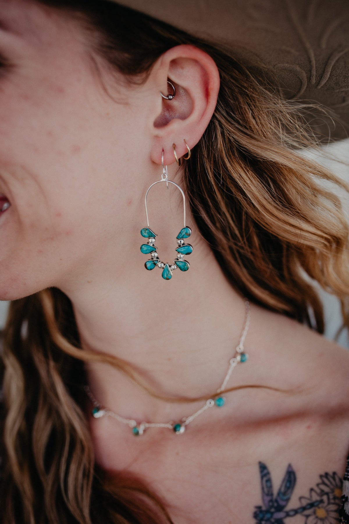 Turquoise Oval Navajo Earrings