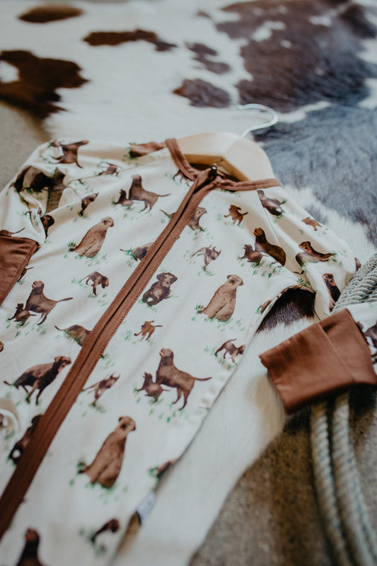 'Chocolate Lab Dogs' Long Sleeve Zip PJ (Sizes 0-3M to 18-24M)