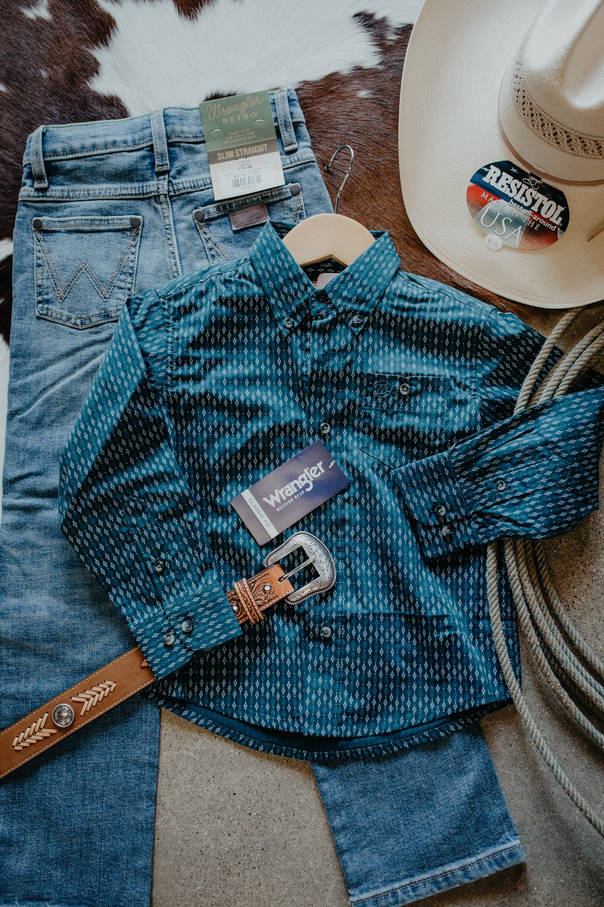 'Theo' Wrangler Boy's Deep Teal Button Down