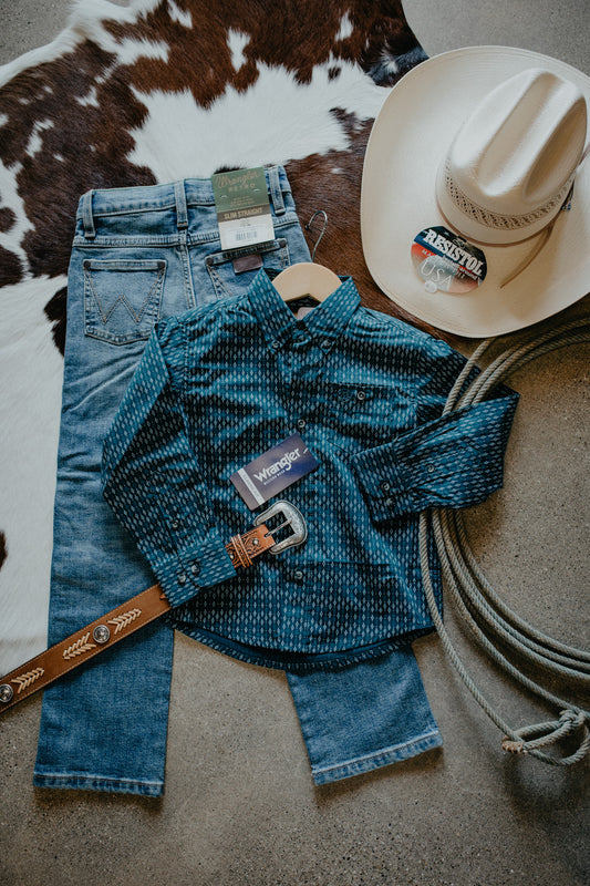 'Theo' Wrangler Boy's Deep Teal Button Down