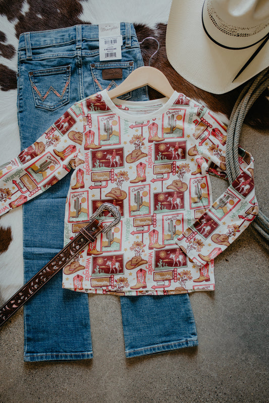 'Mabel' Wrangler Girl's Postcard Long Sleeve T Shirt (XS-XL)