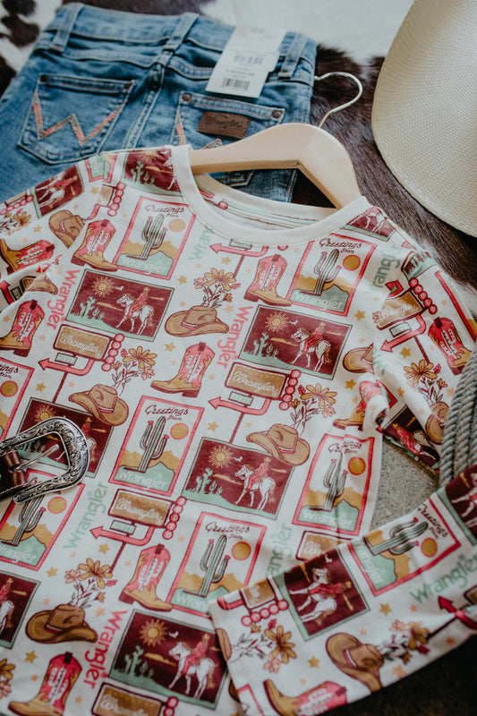 'Mabel' Wrangler Girl's Postcard Long Sleeve T Shirt (XS-XL)