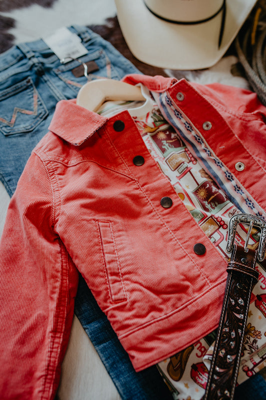 'Ariel' Wrangler Girl's Coral Corduroy Jacket (XS-L)