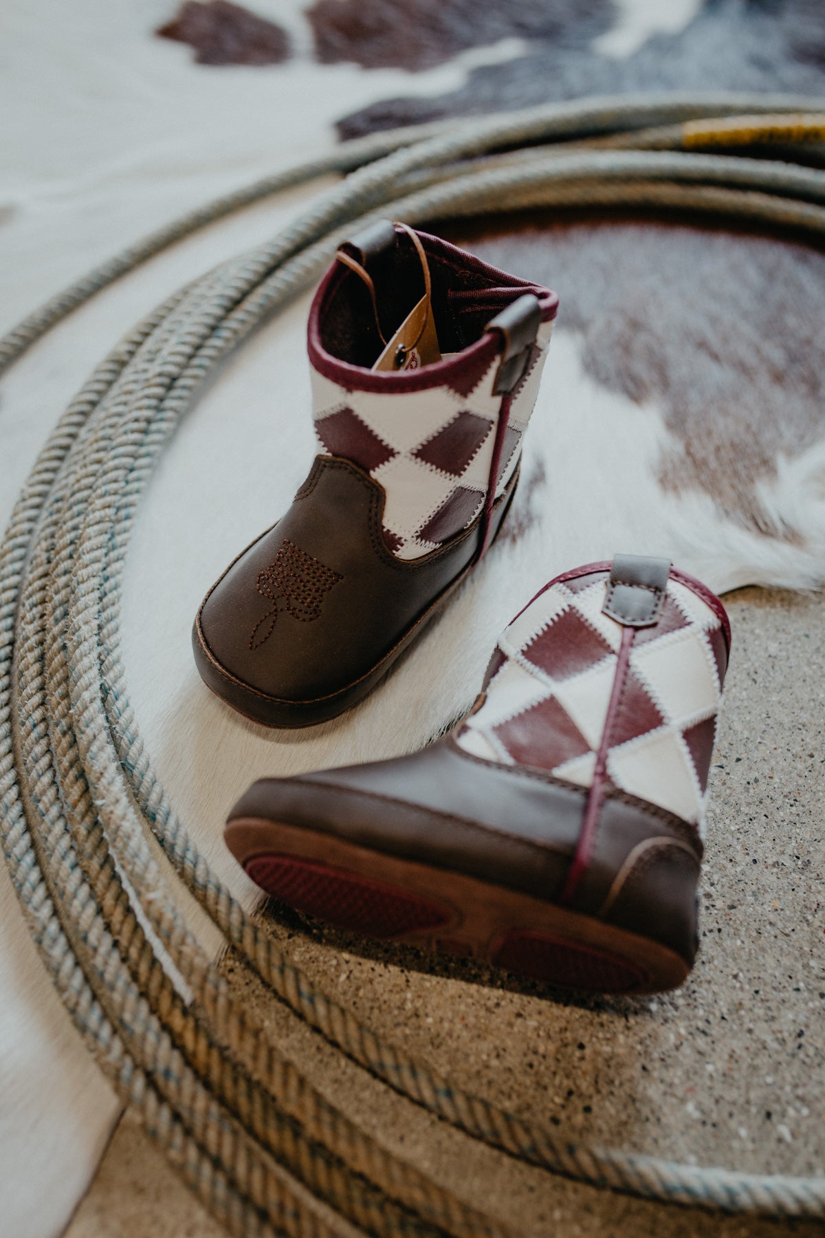 'Patch work' Baby Bucker Boots (Size 1-4)