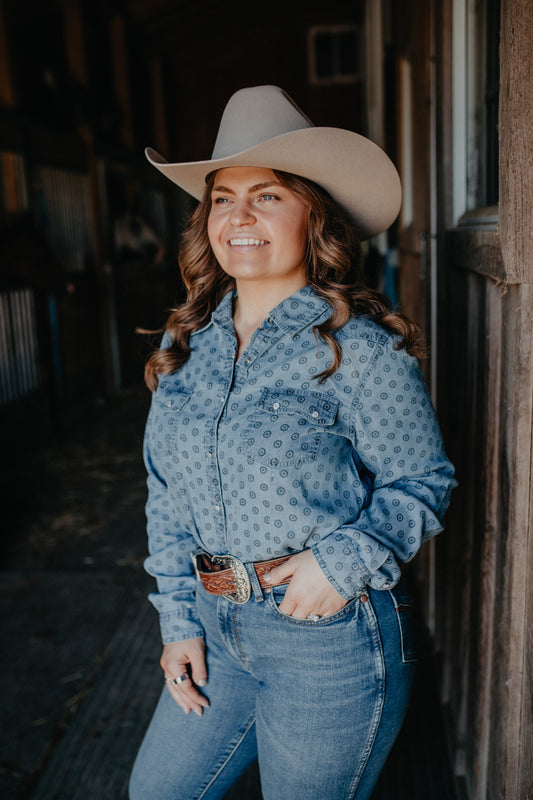 'Kellie' Tencel Medallion Print Pearl Snap (S-XL)