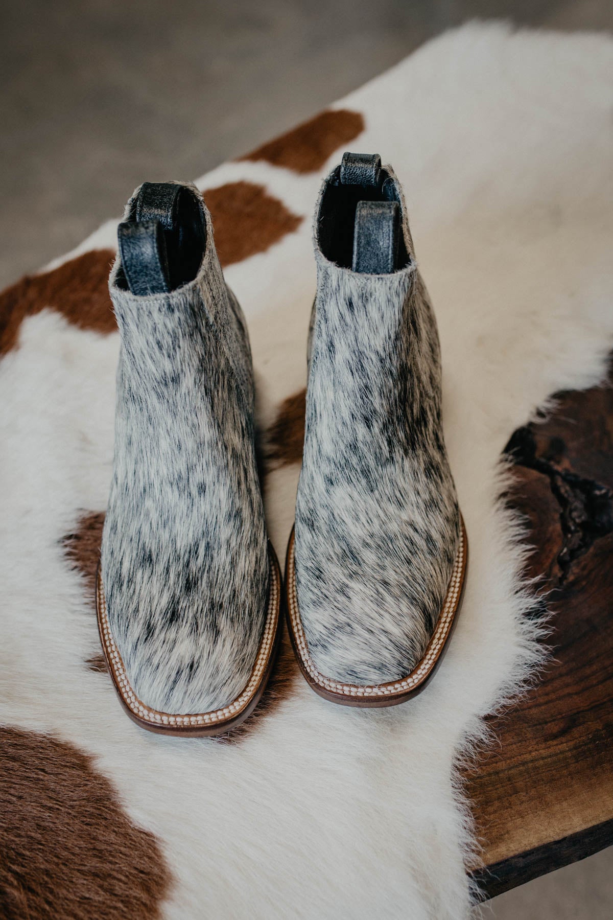 (Size 8.5 - Square) Hair-on Hide Ankle Booties by Stiefeld