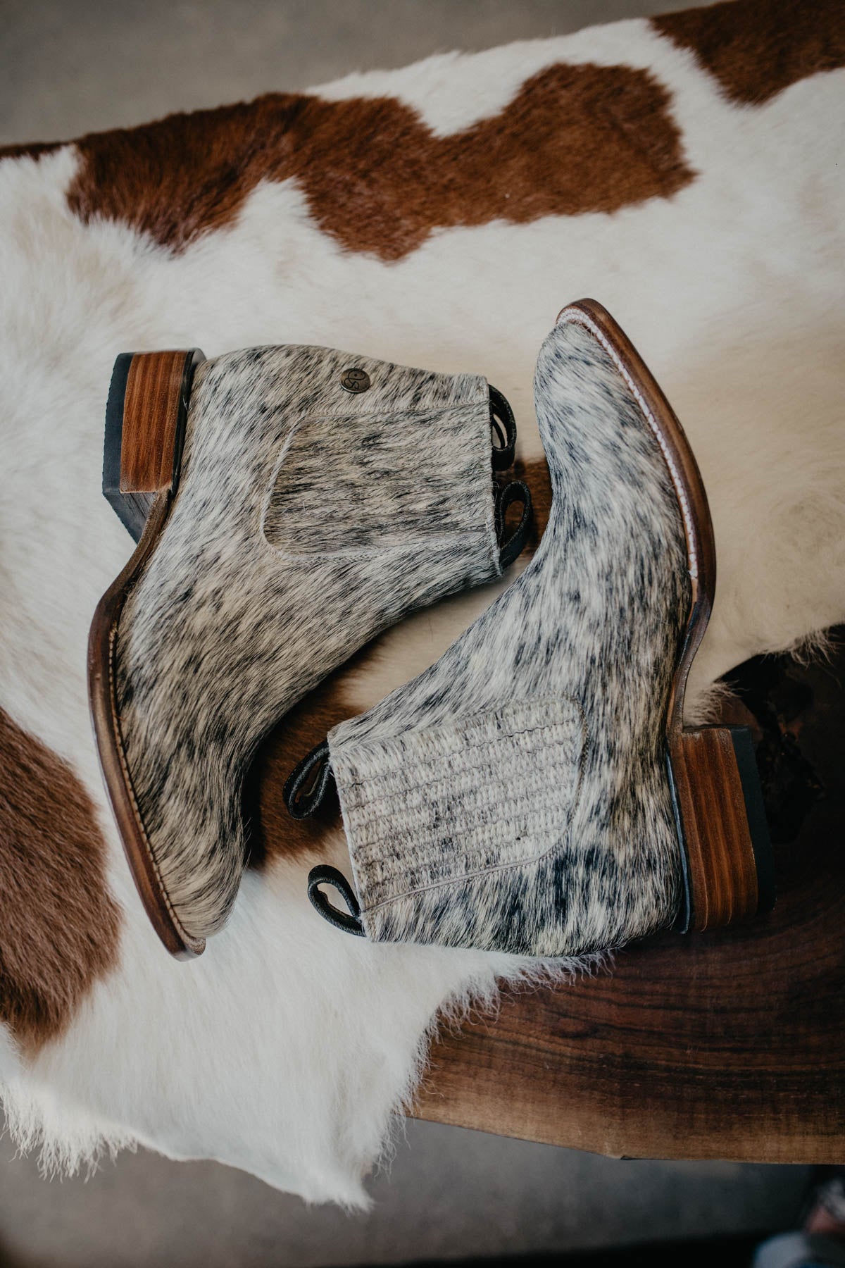 (Size 8.5 - Square) Hair-on Hide Ankle Booties by Stiefeld