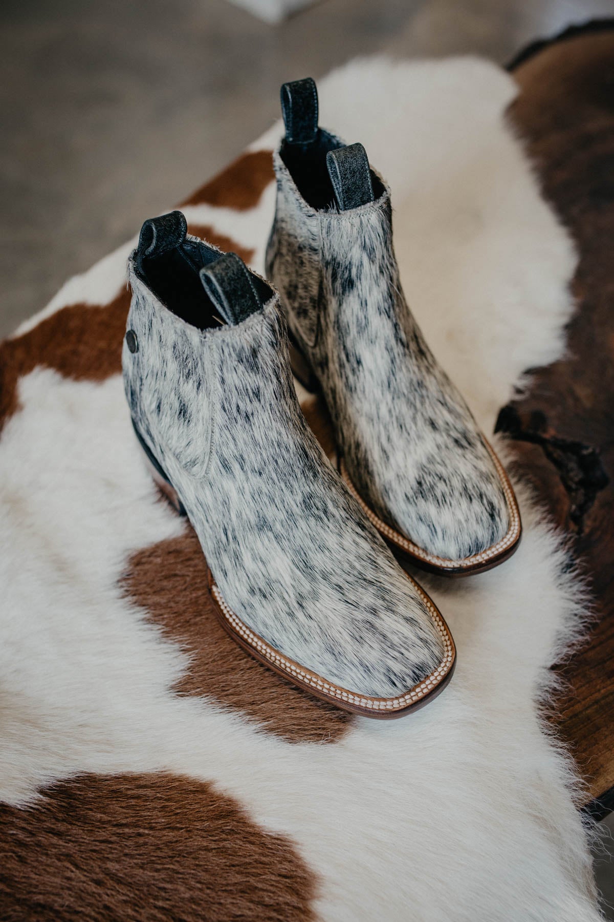 (Size 8.5 - Square) Hair-on Hide Ankle Booties by Stiefeld