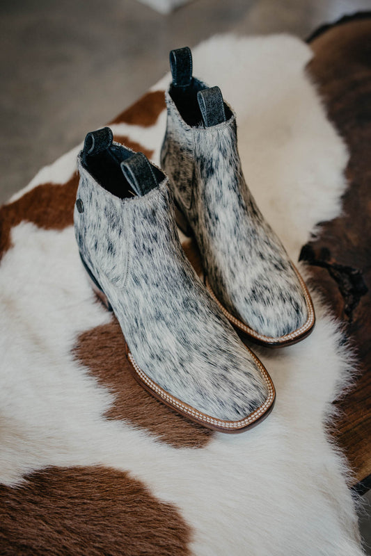 (Size 8.5 - Square) Hair-on Hide Ankle Booties by Stiefeld