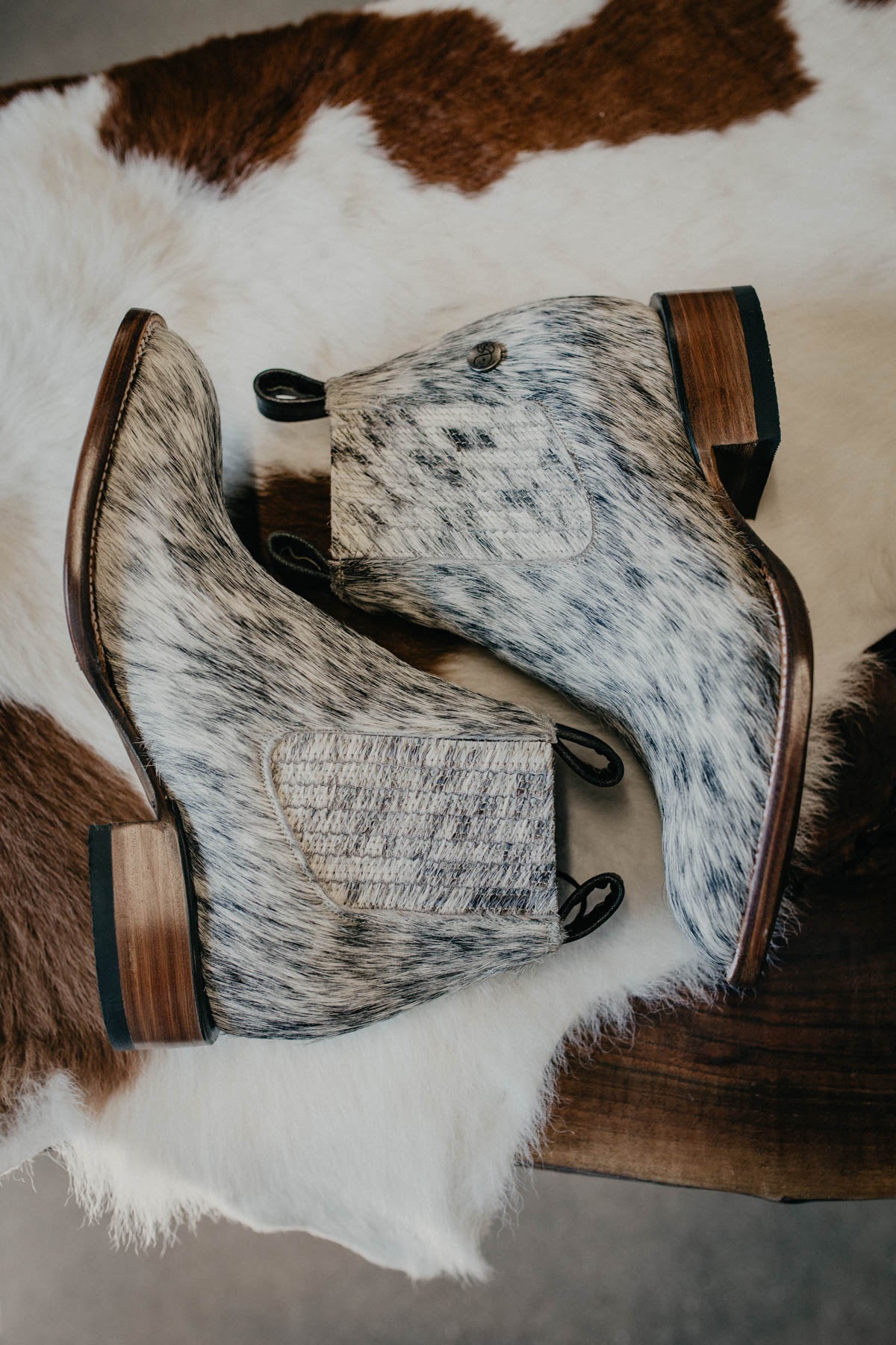 (Size 8.5 - Square) Hair-on Hide Ankle Booties by Stiefeld