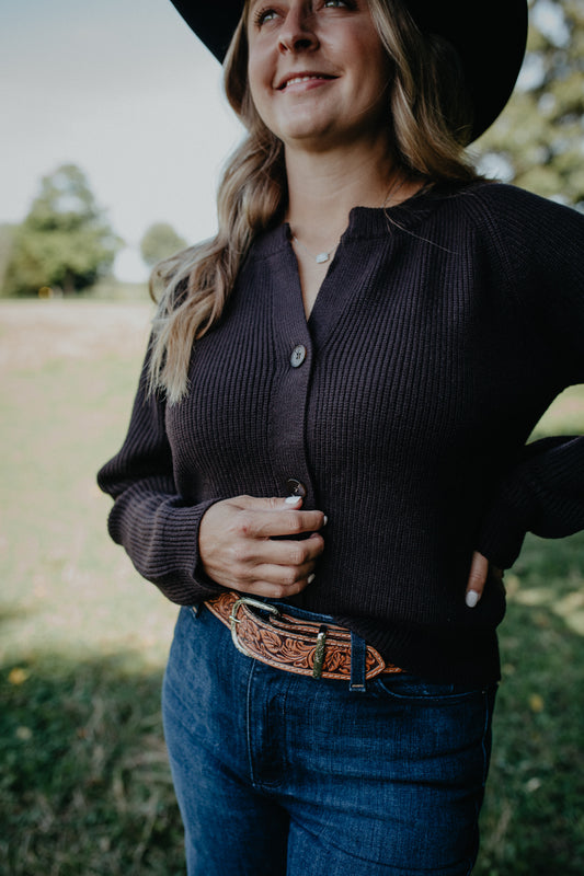 'Belle' Chocolate Ribbed Sweater (XS-L)