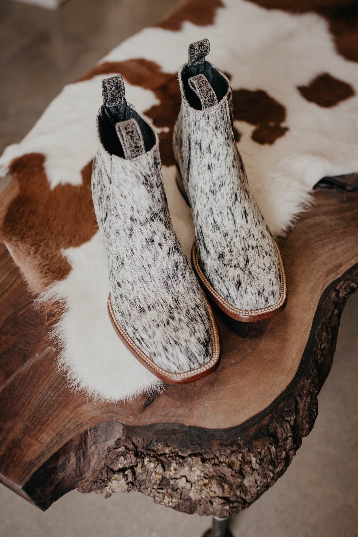 (Size 10.5 - Square) Hair-on Hide Ankle Booties by Stiefeld