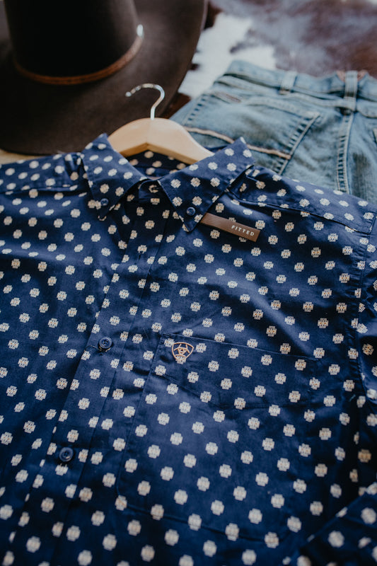 'Gerry' Men's Ariat Dark Blue Geometric Print Button Down Shirt (M-XXL)