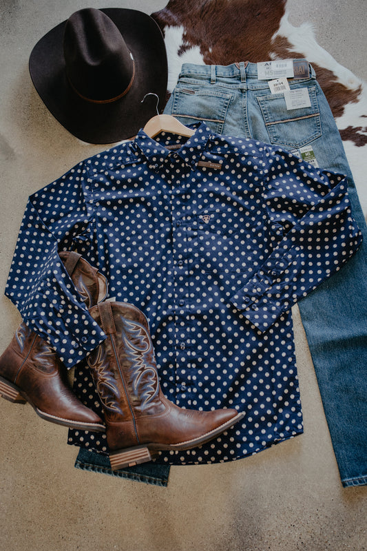 'Gerry' Men's Ariat Dark Blue Geometric Print Button Down Shirt (M-XXL)