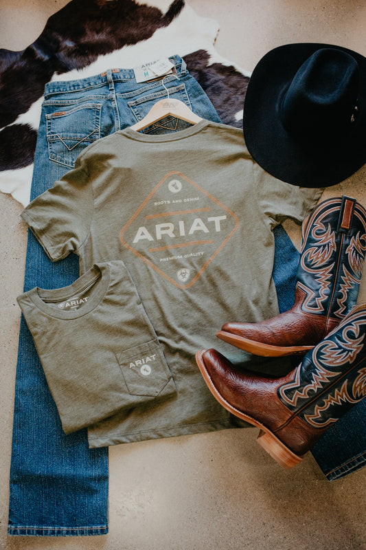 "Roped Diamond" Ariat Men's Graphic T-Shirt Military Heather (S-XXL)