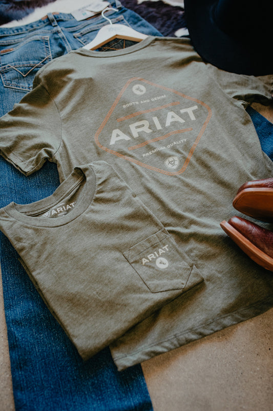 "Roped Diamond" Ariat Men's Graphic T-Shirt Military Heather (S-XXL)