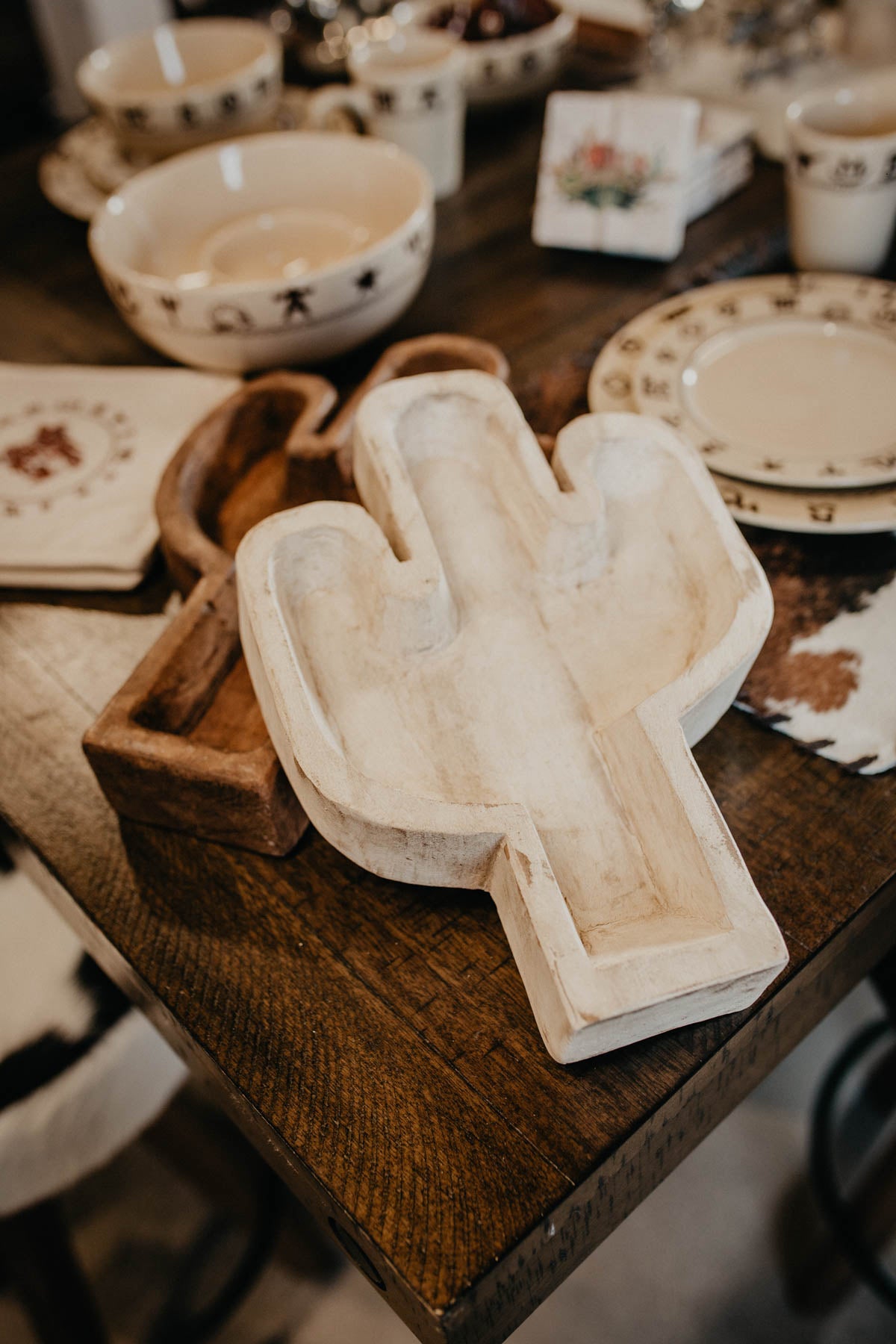 Cactus Shaped Wood Dough Bowl