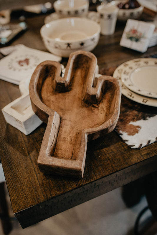 Cactus Shaped Wood Dough Bowl