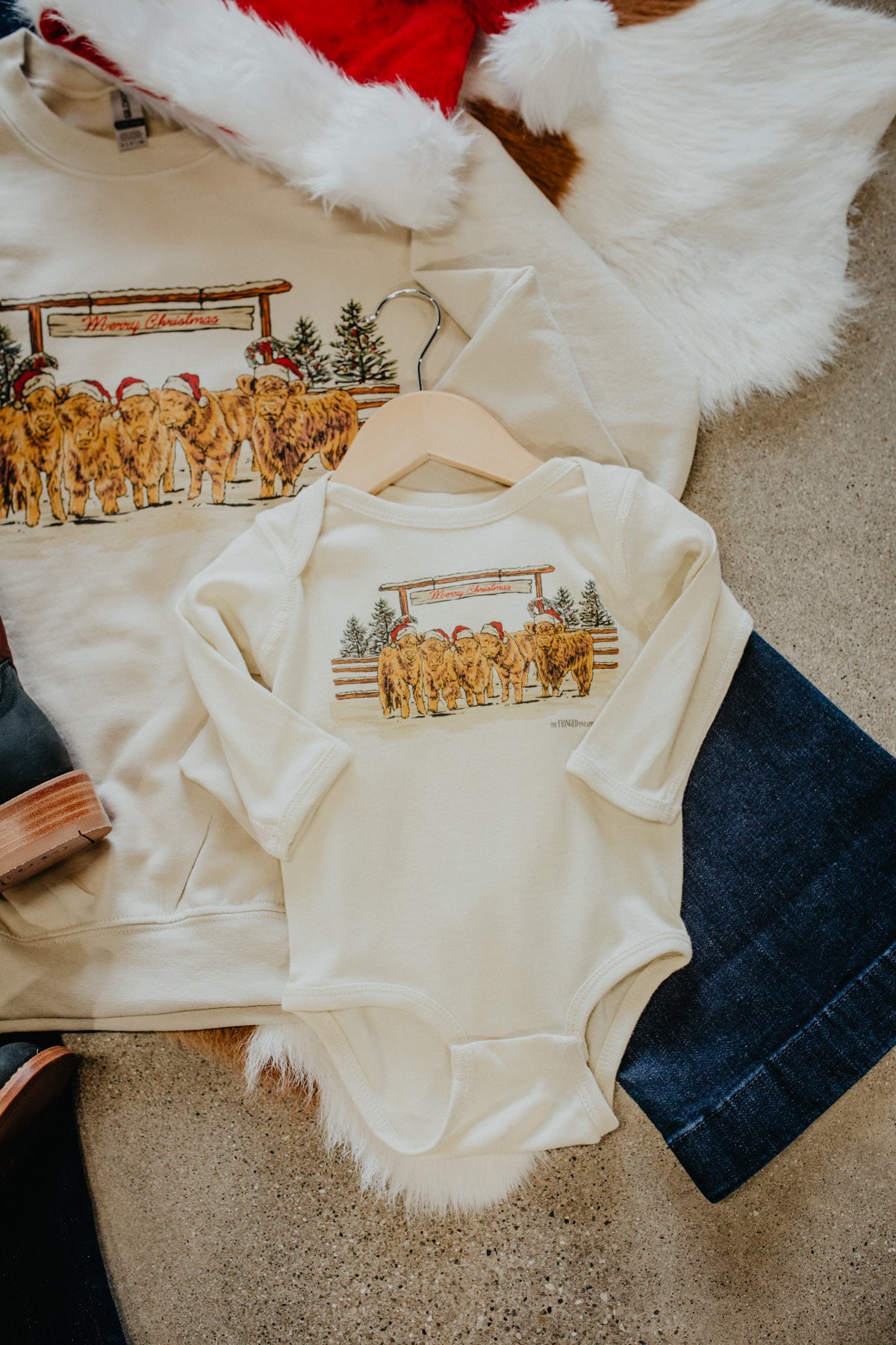 "Merry Christmas Highlands" Cream Onesie (Newborn & 12 Months ONLY)