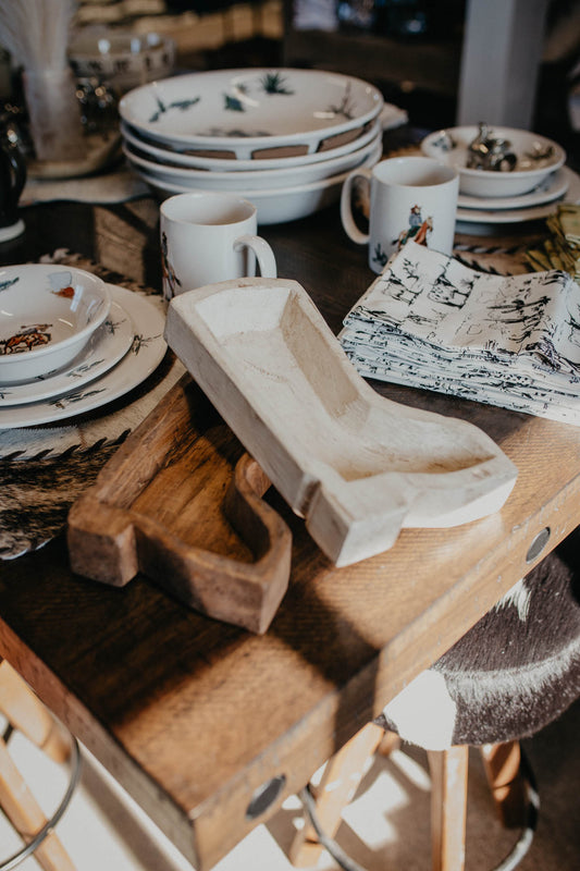 Cowboy Boot Shaped Wood Dough Bowl