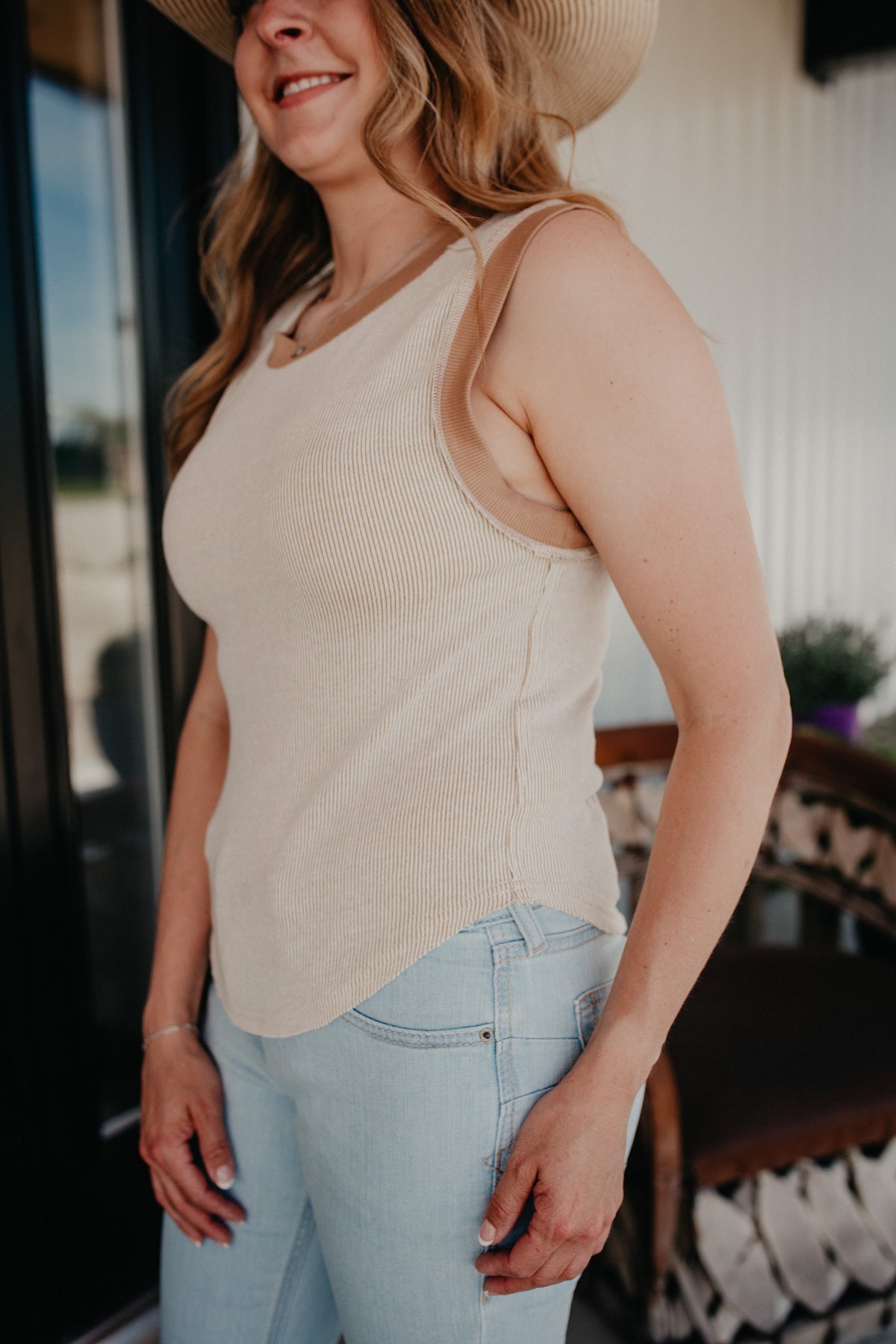 'Tammy' Tan Ribbed Tank Top (S - L)
