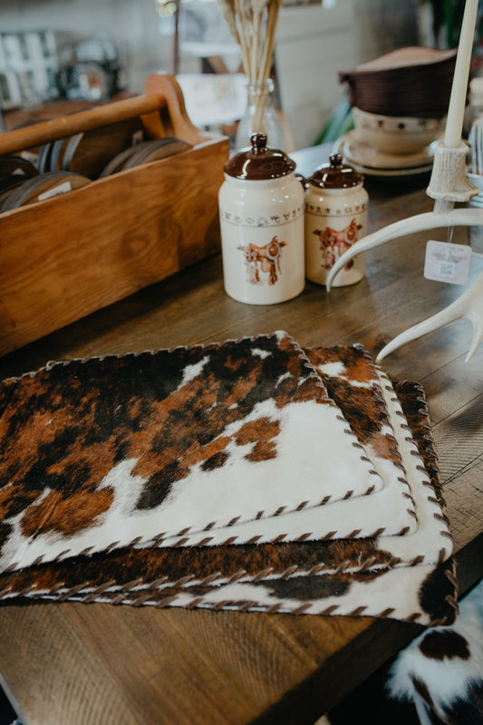 Rectangular Cowhide Placemat with Whipstitch (Set of 4)