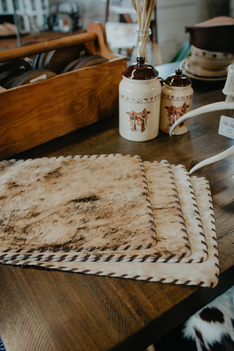 Rectangular Cowhide Placemat with Whipstitch (Set of 4)