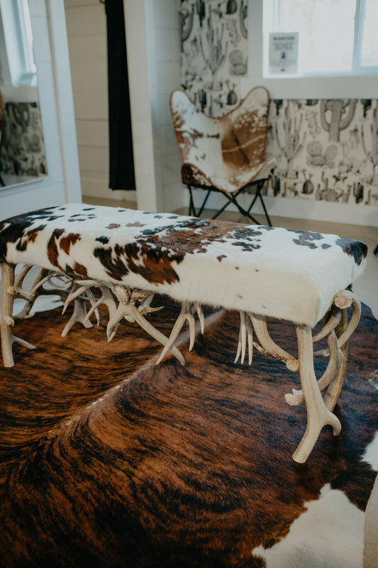 Authentic Cowhide & Antler Bench